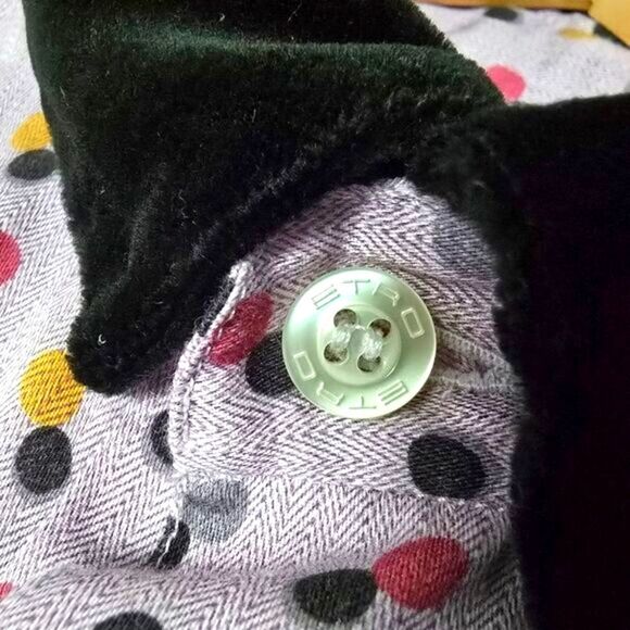 Etro Italy Velvet Collar Performance Relaxed Dress Shirt in Purple Polka Dot - Picture 9 of 11